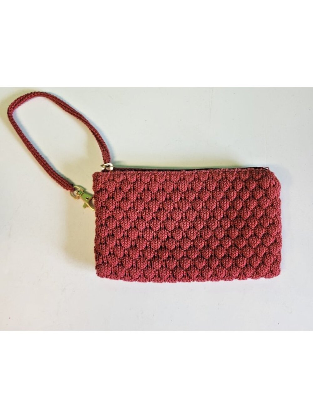 The Sak Wristlet Garnet Crochet The Original Zip Top Closure Wrist Strap